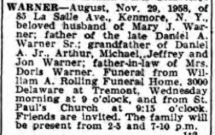 1958 August Warner obit Buffalo NY Courier Express