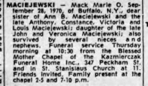 1970 Mack Marie O obit 9-30 Courier Express