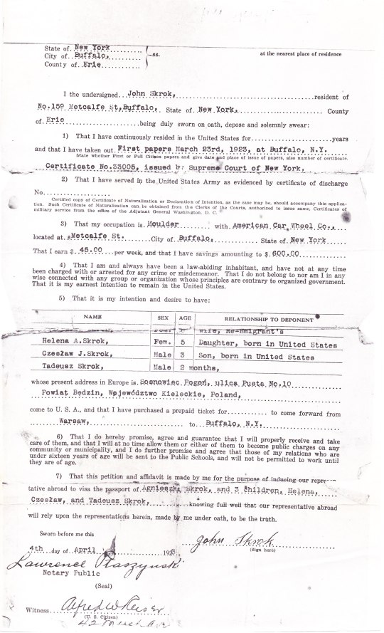 1923 John Skrok first papers application