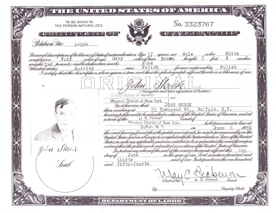 1930 John Skrok naturalization certificate