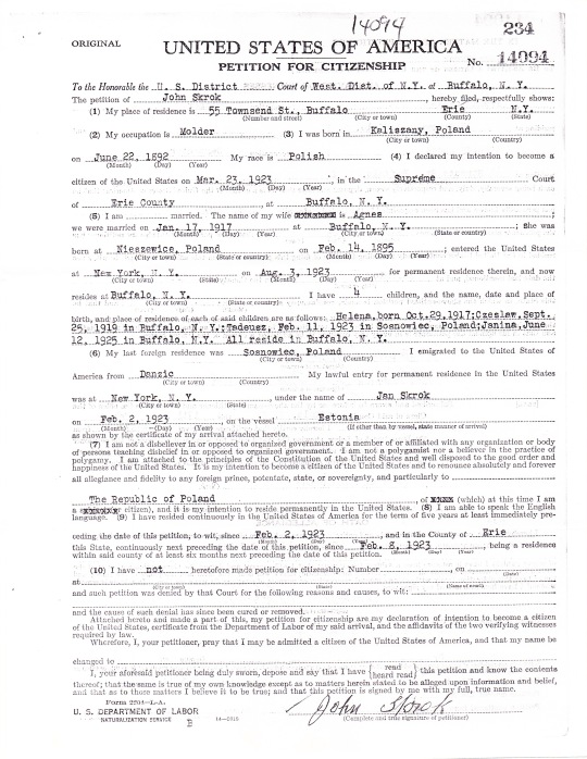 1930 John Skrok naturalization petition