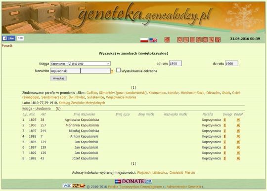 geneteka kapuscinski births