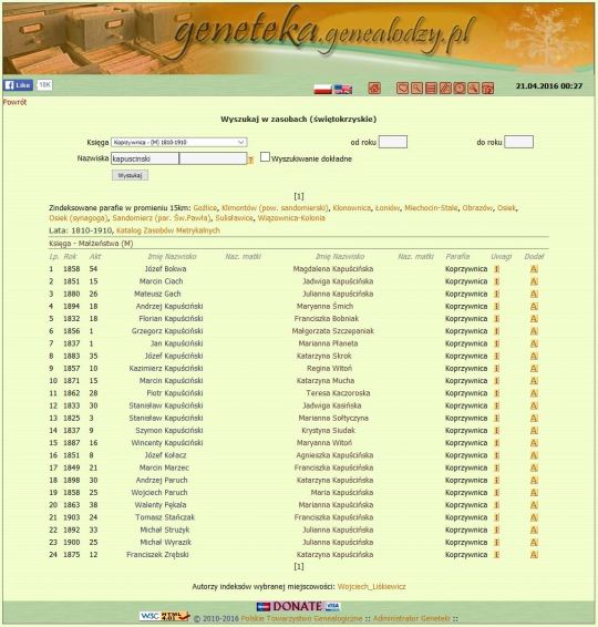 geneteka kapuscinski marriages