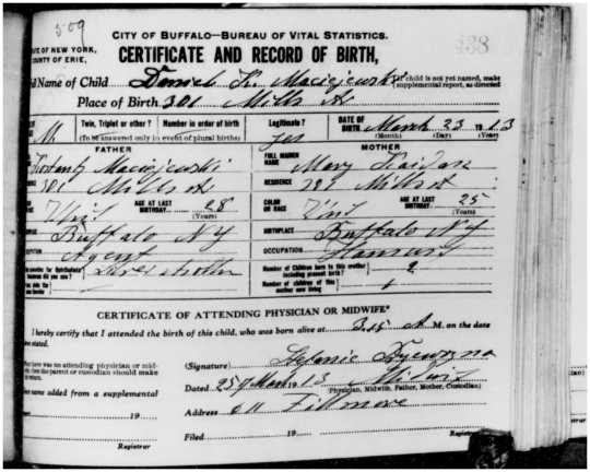 1913 Daniel K. Maciejewski birth