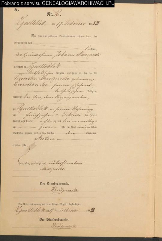 1883 Anton Marzewski birth - archives 69_1246_0_2_1_1028
