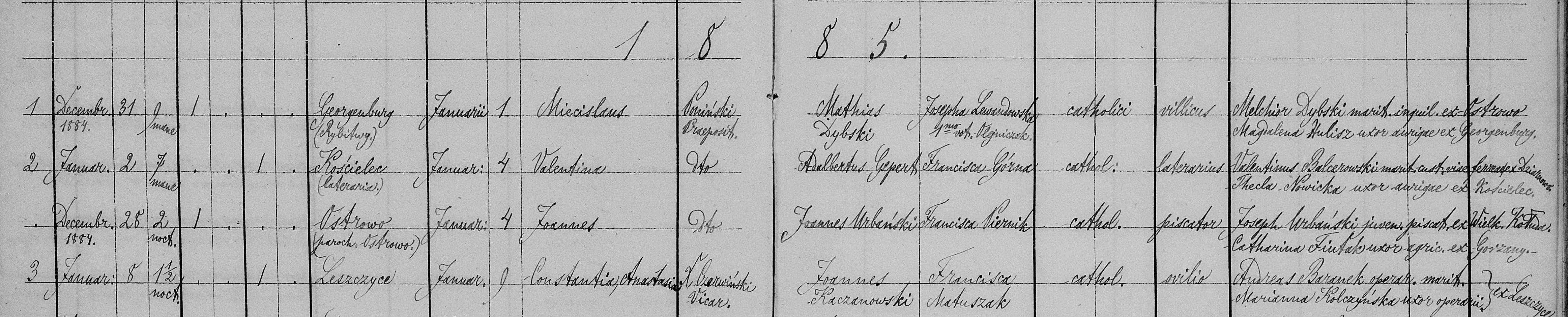 1885 Kaczanowska baptisms