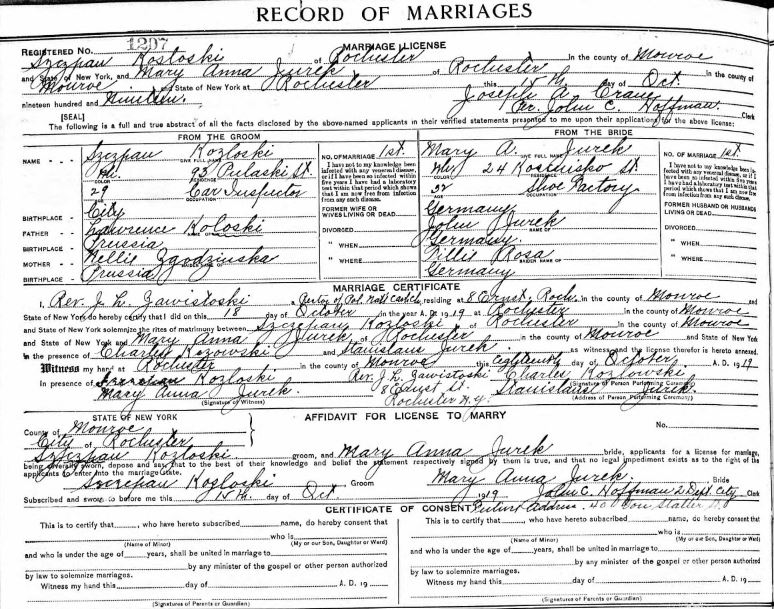 1919 Kozlowski Jurek marriage