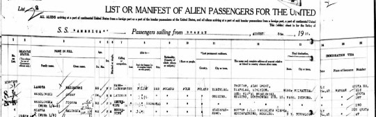 1925 Salomeja Rzepka ship manifest cropped