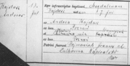 1890 Magdalina Kajdasz birth cropped