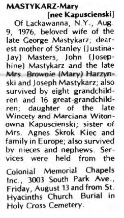 1976 mary mastykarz obit